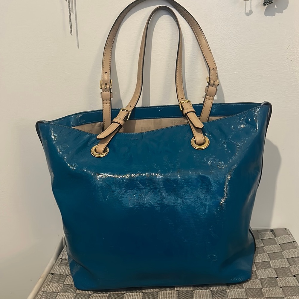 Turquoise Michael Kors Genuine Leather Tote